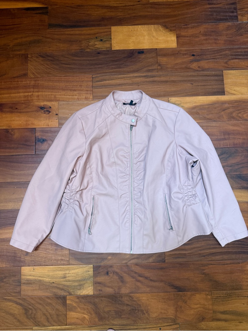 Baccini 3x Plus Women's Blush Pink Faux Leather Zip Front Jacket